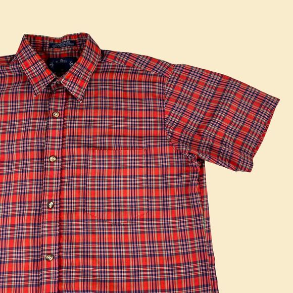 Vintage 80s plaid red shirt by Pioneer, size M-L, 1980s red/blue top - Picture 3 of 8